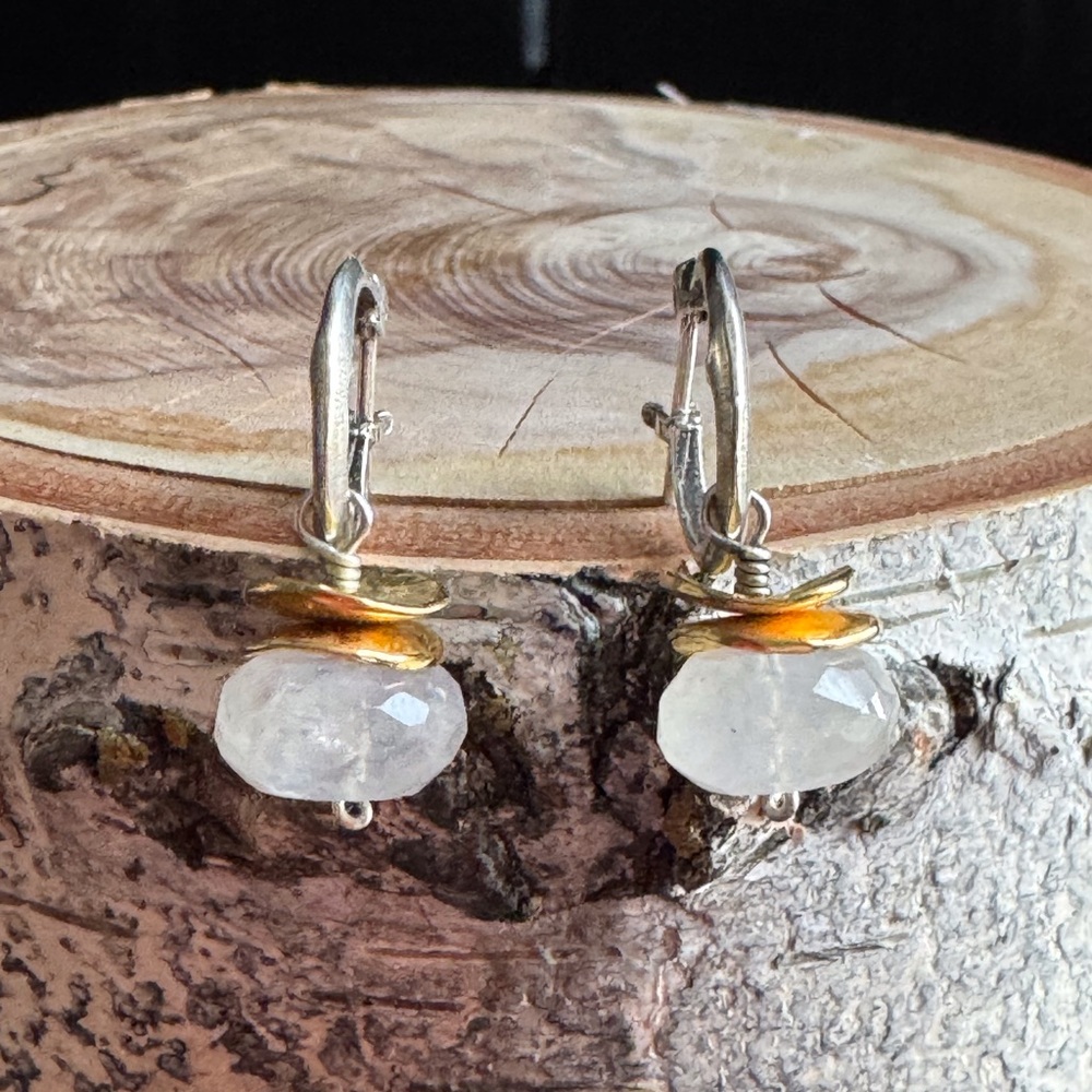 Moonstone Mixed Metal Hoop Earrings